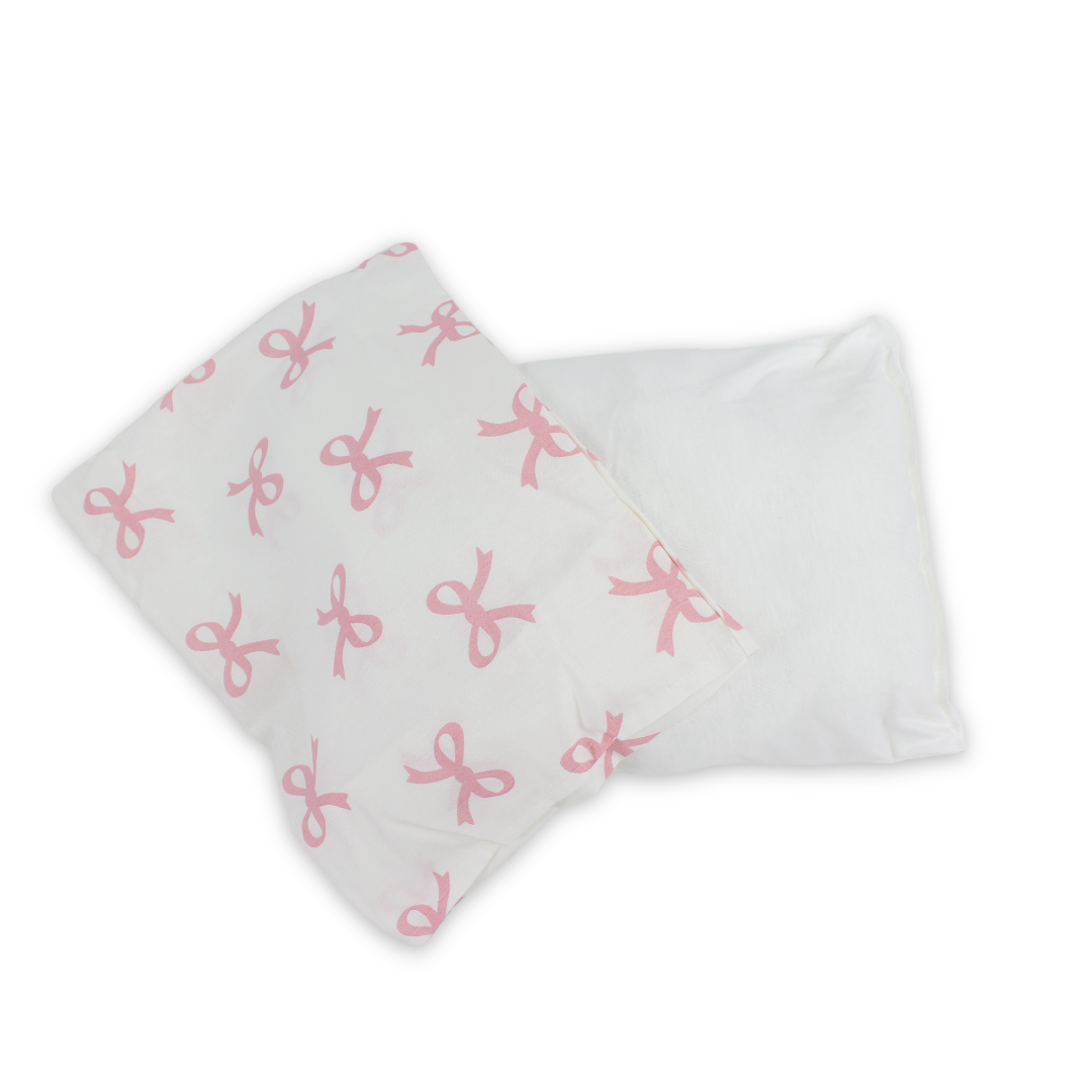 Cotton Baby Pillow – Off-White with Bows Print