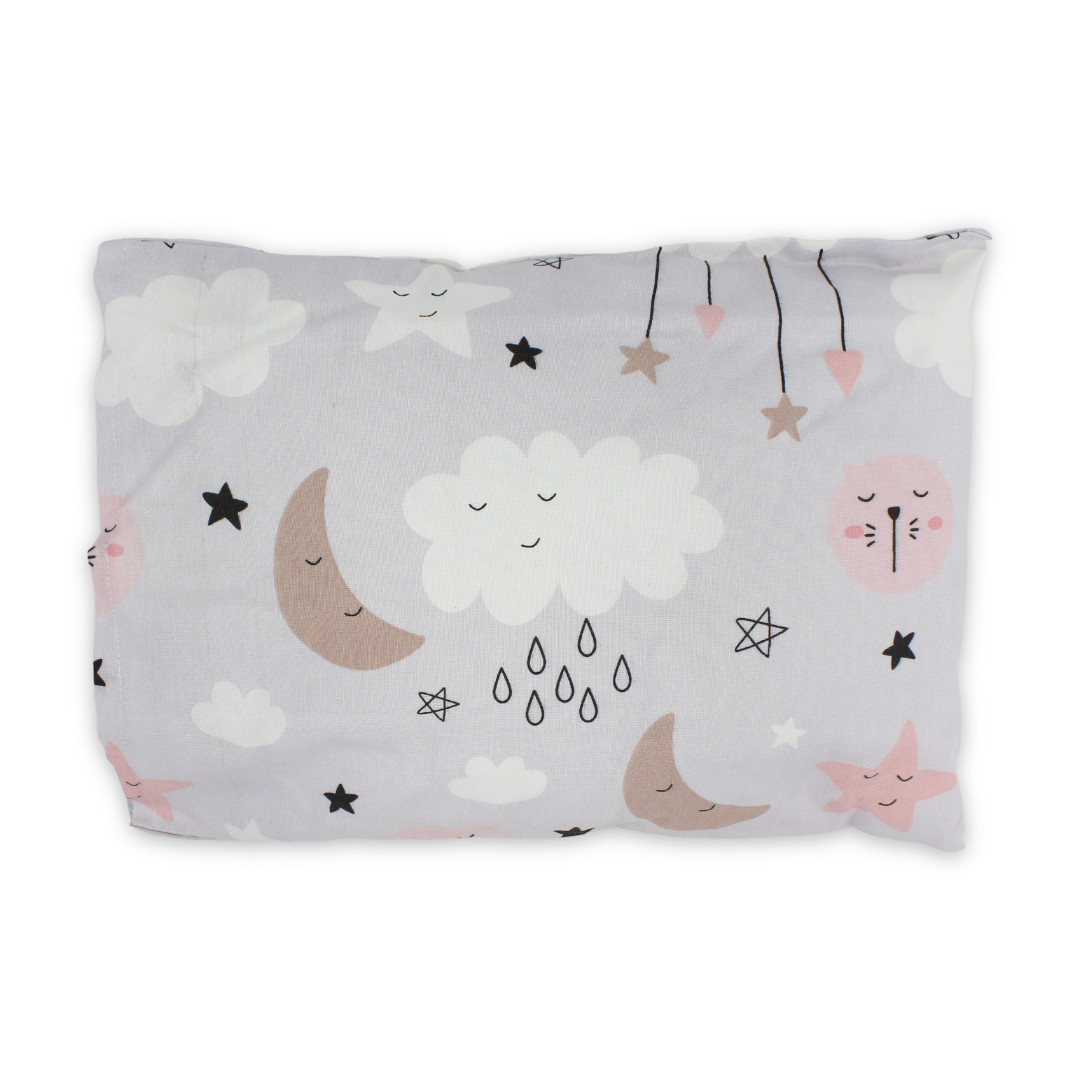 Cotton Baby Pillow – Grey with Clouds & Stars Print