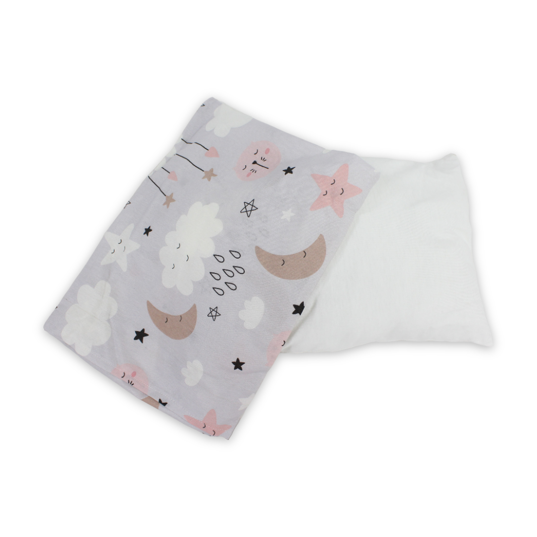 Cotton Baby Pillow – Grey with Clouds & Stars Print