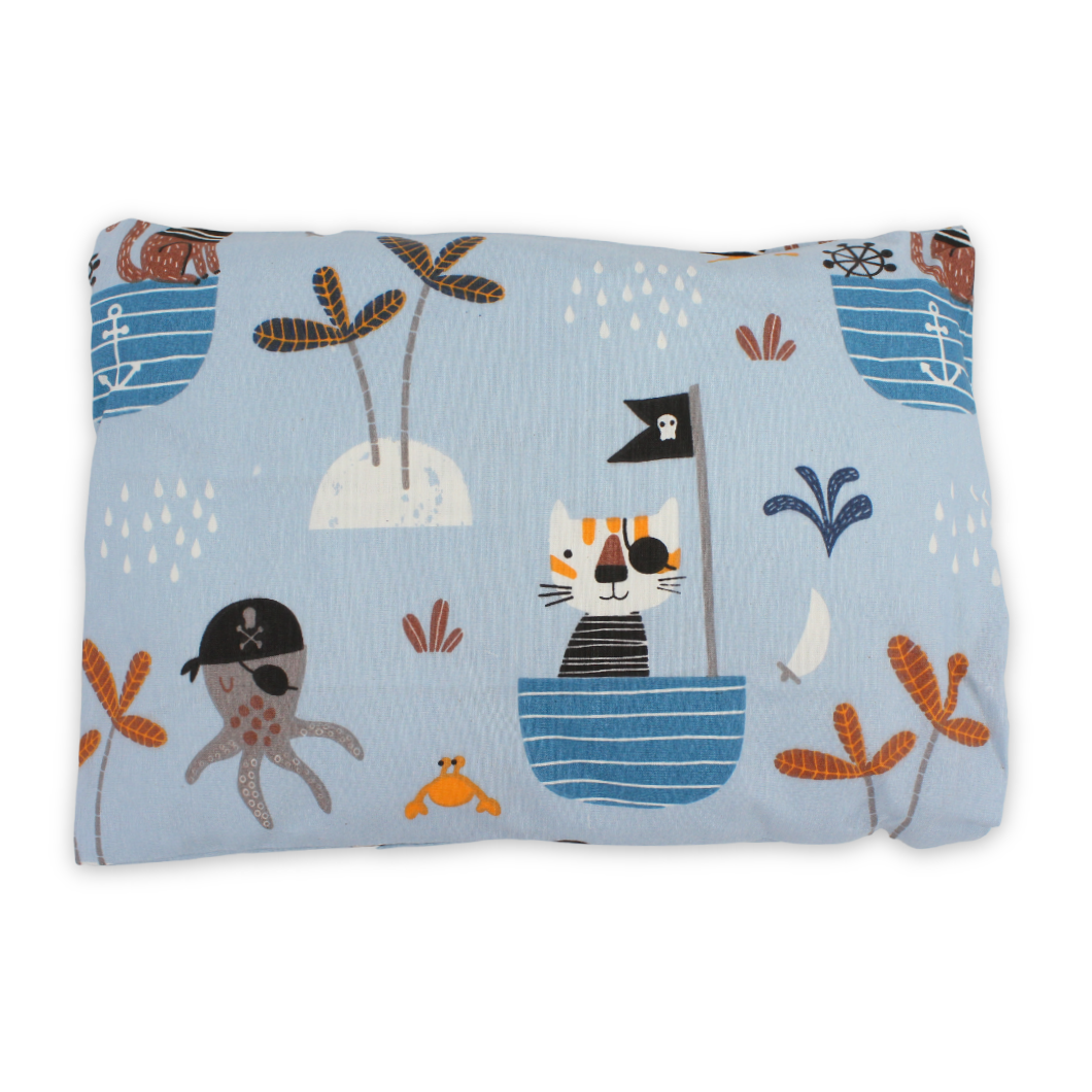 Cotton Baby Pillow – Baby Blue with Octopuses & Cats in Boats Print