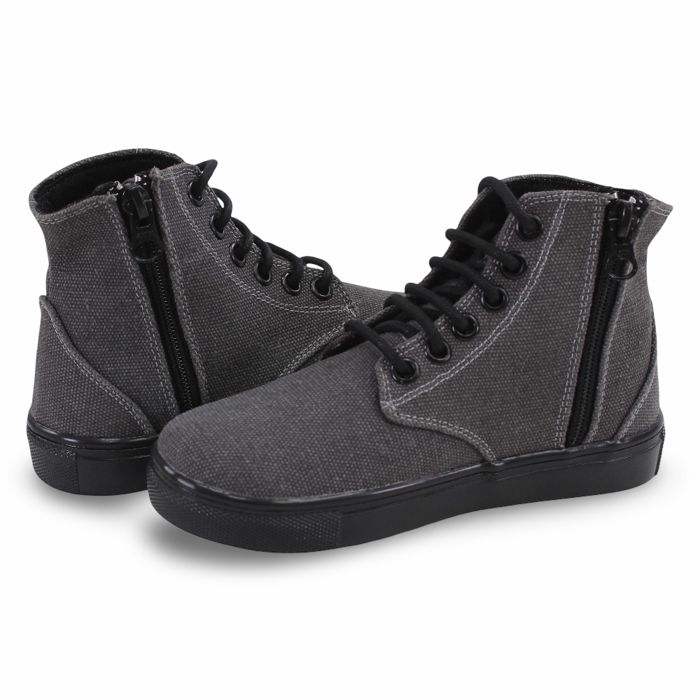 Unisex leather ankle boots - grey with black laces