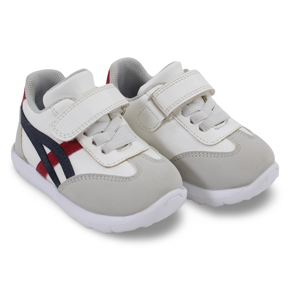 Unisex Baby Leather Sneakers – White/Blue/Red