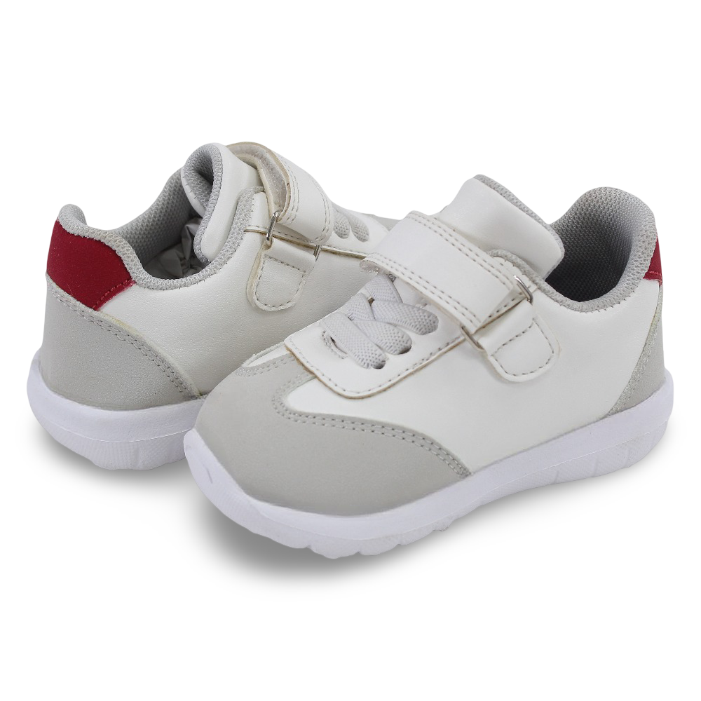 Unisex Baby Leather Sneakers – White/Blue/Red