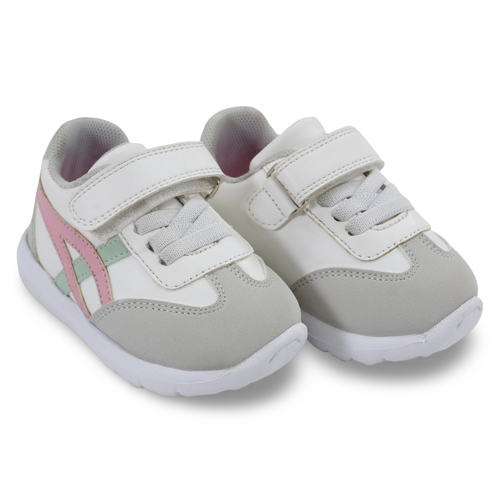Baby Girls Leather Sneakers – White/Pink/Mint