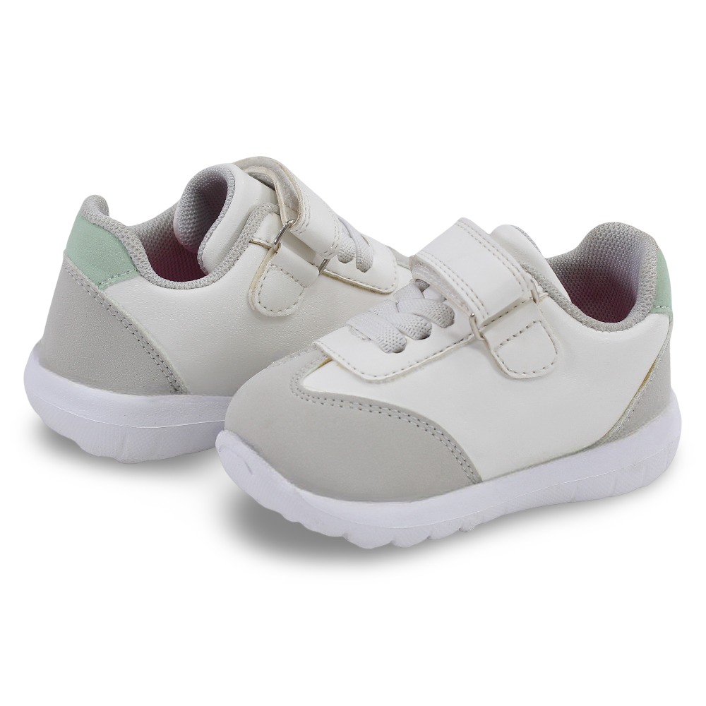 Baby Girls Leather Sneakers – White/Pink/Mint