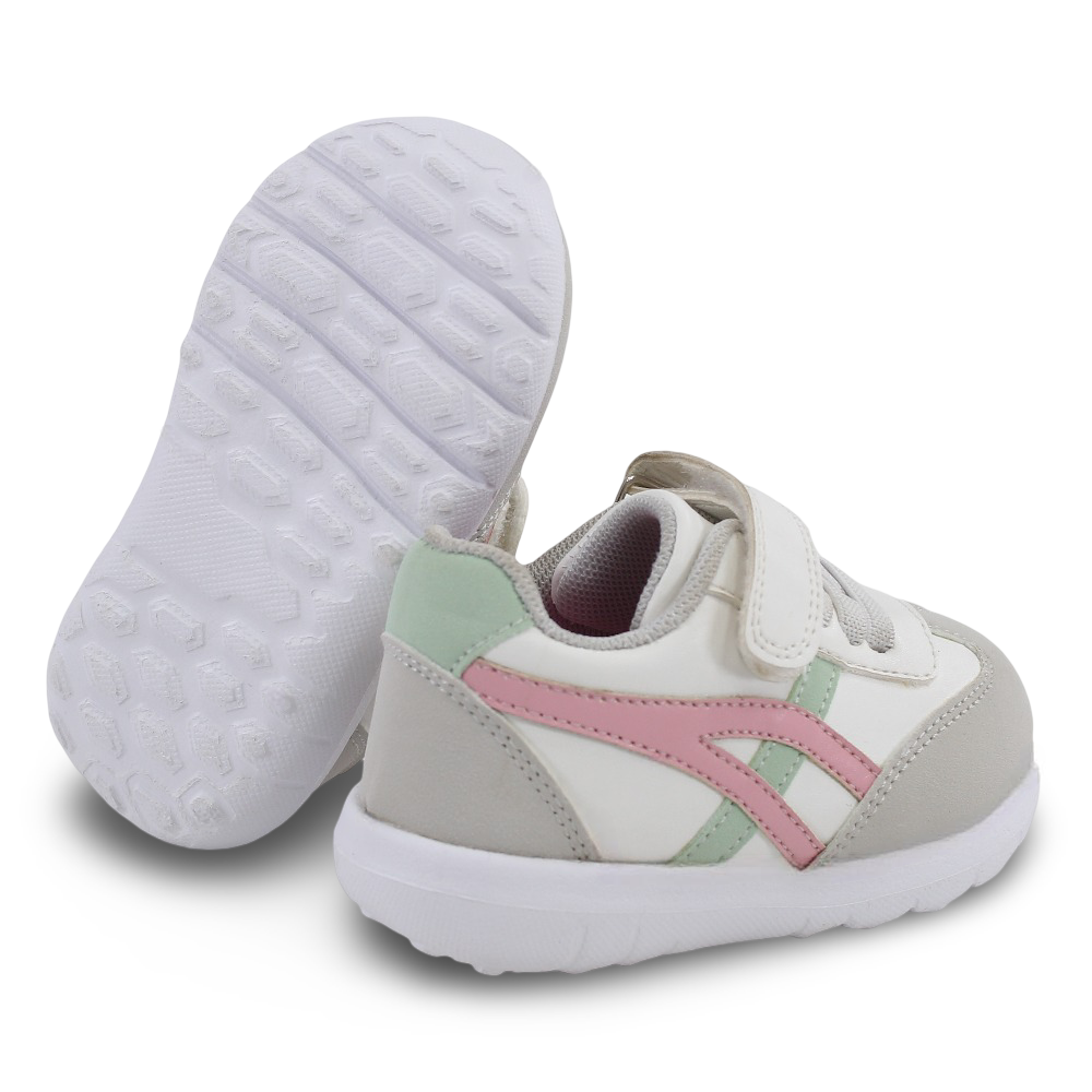 Baby Girls Leather Sneakers – White/Pink/Mint