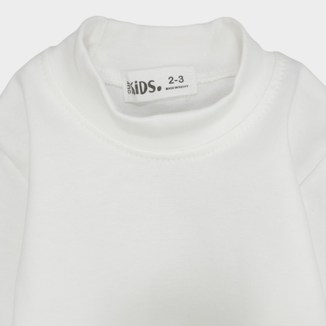 Unisex Plain White Long-Sleeved Half-Collar T-Shirt