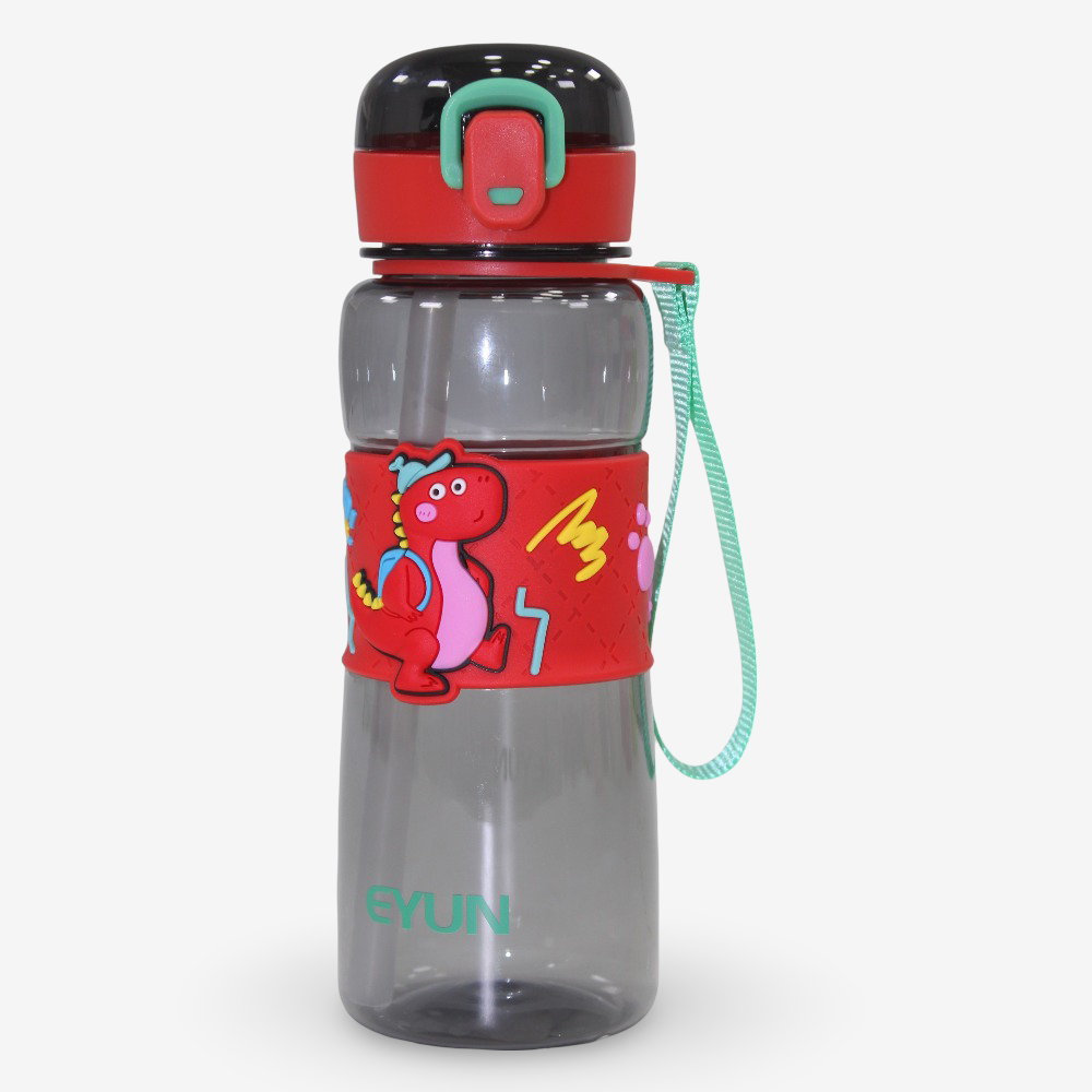 Plastic Water Bottle – Bubbly Red Dino Design (600ml)