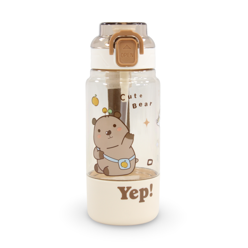 Cute Bear Plastic Water Bottle – Beige