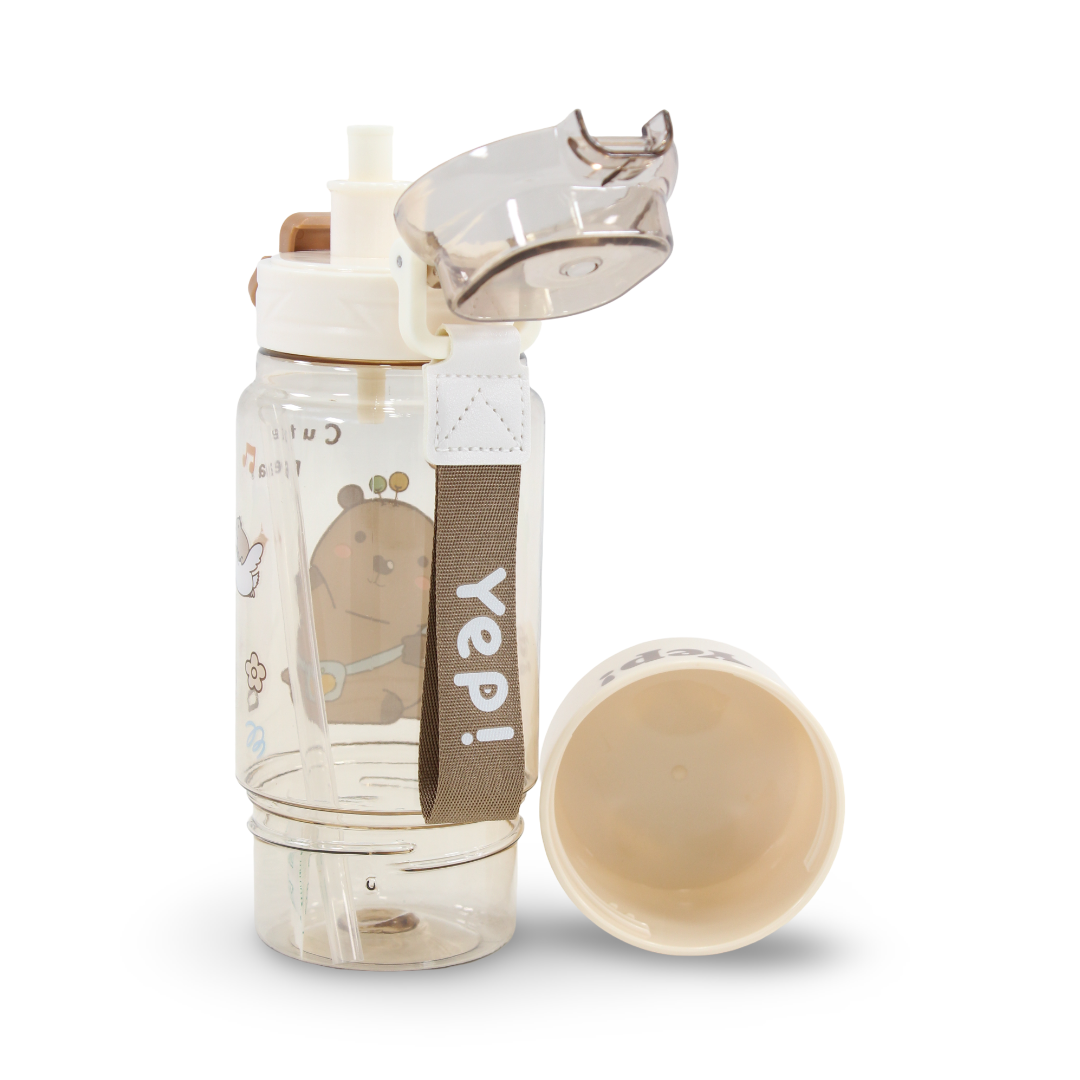 Cute Bear Plastic Water Bottle – Beige