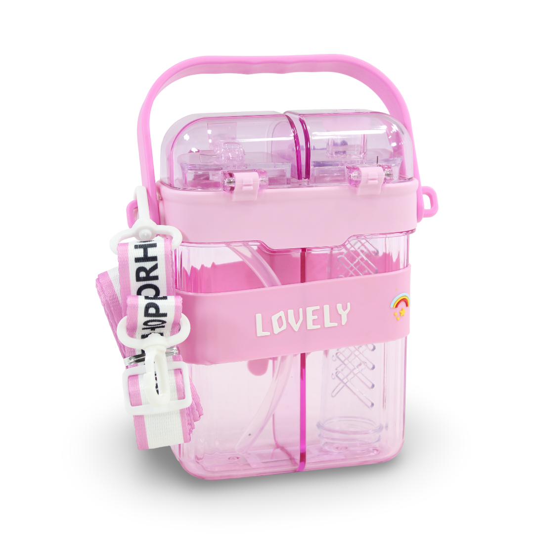 Morhope Dinosaur 2-in-1 Plastic Water Bottle – Pink