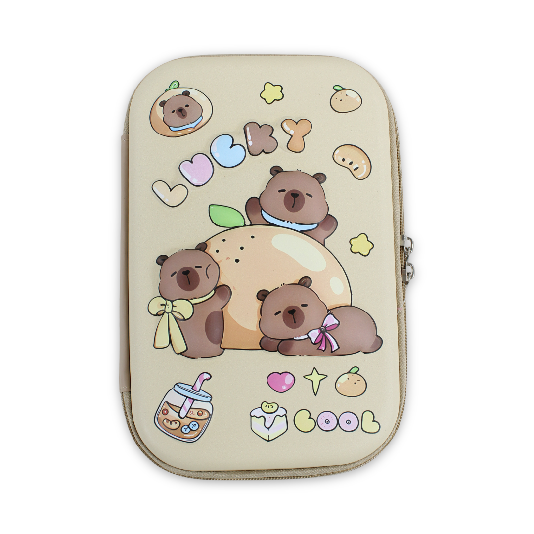 Bear Hardcover Pencil Case – Beige