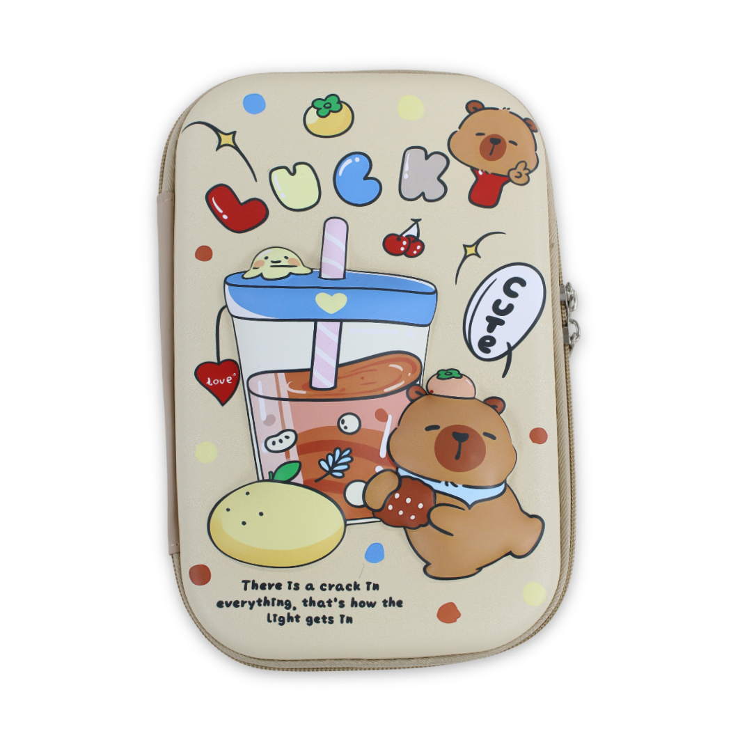 Bear Hardcover Pencil Case – Beige