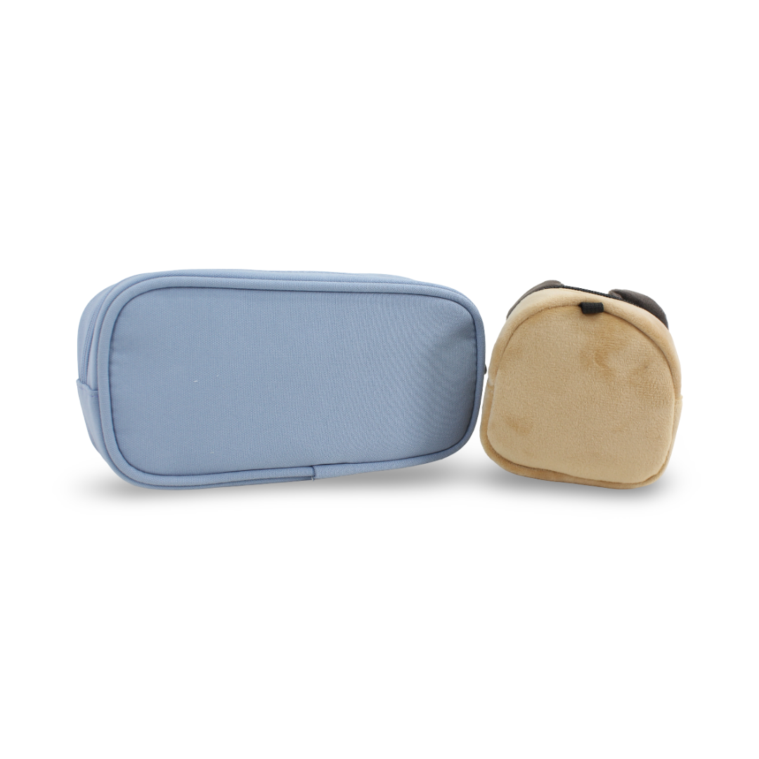 Capybara (Pencil Case + Plush Pouch) – Baby Blue & Beige