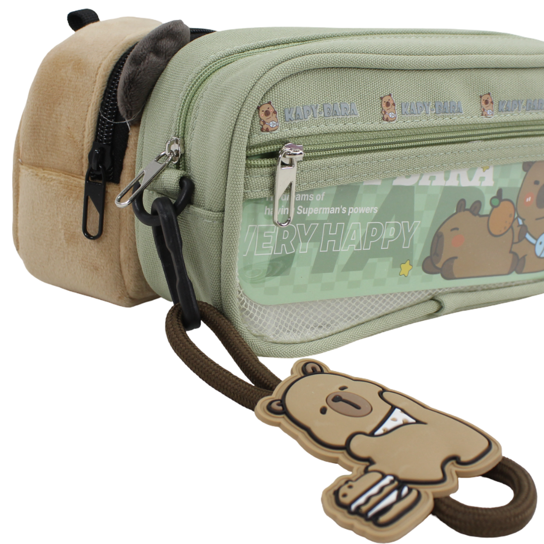 Capybara (Pencil Case + Plush Pouch) – Mint & Beige