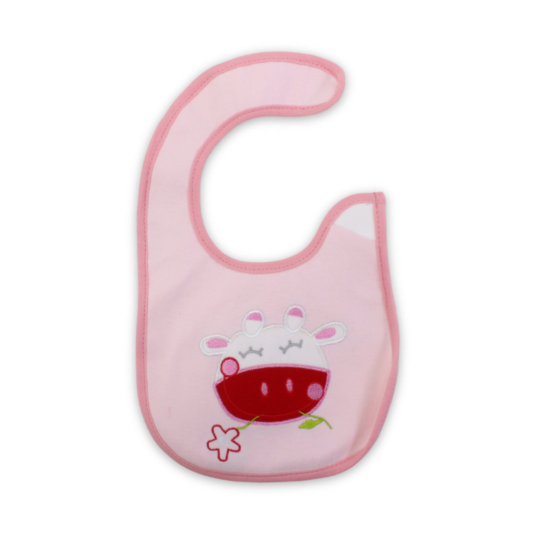 Cotton Baby Bib – Pink with Cow Embroidery