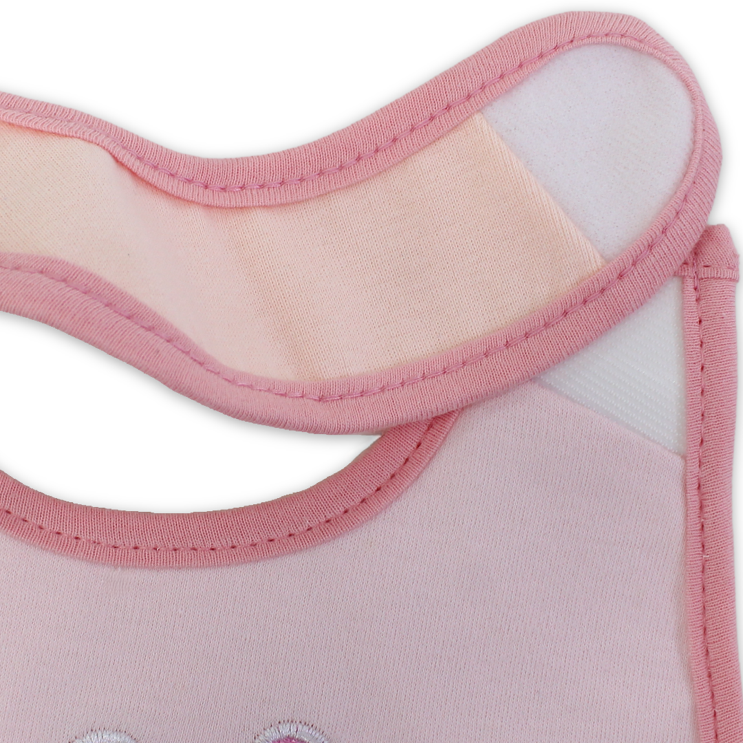 Cotton Baby Bib – Pink with Cow Embroidery