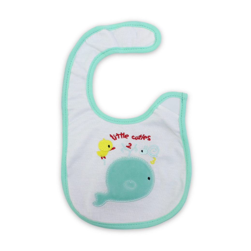 Cotton Baby Bib – Mint with Whale Embroidery