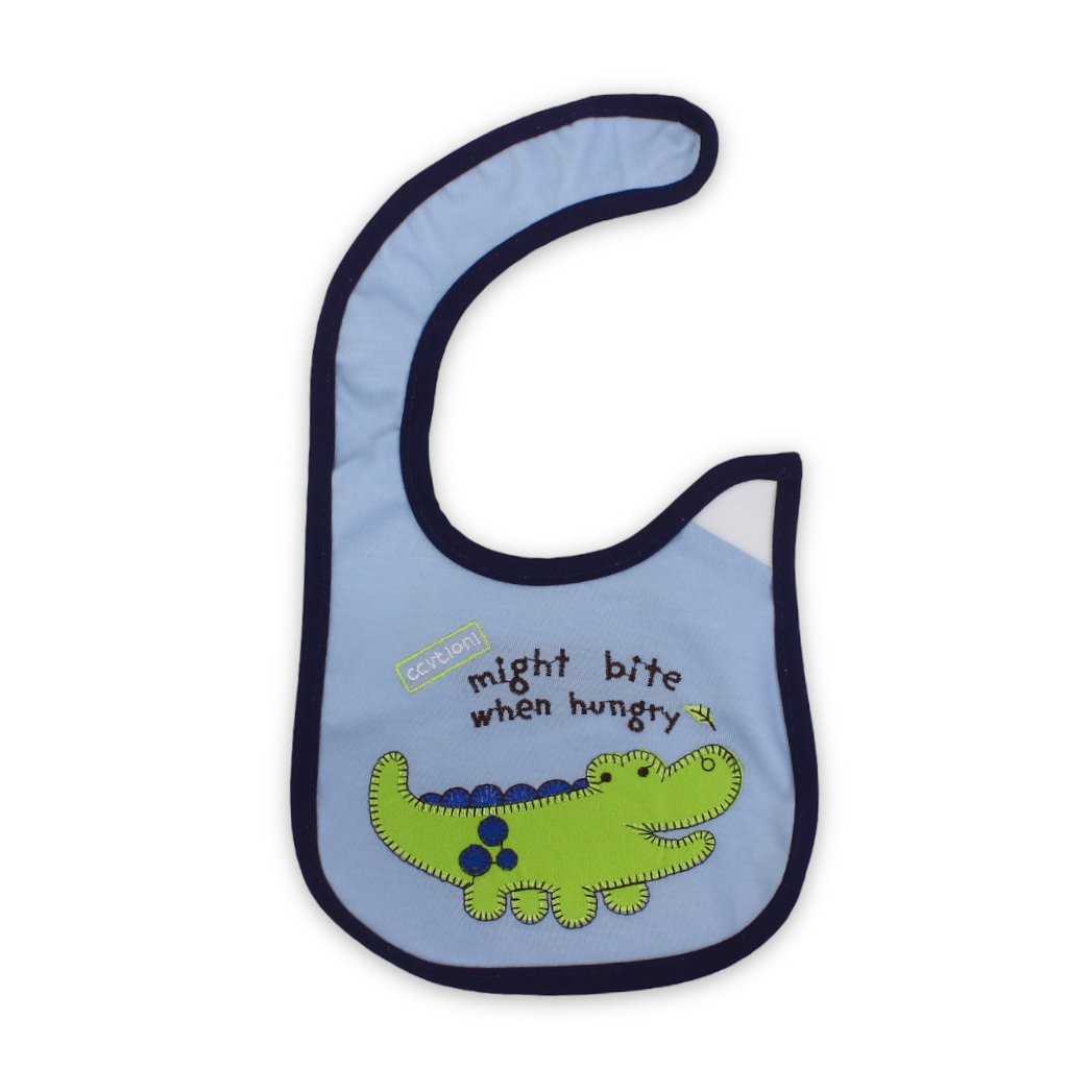 Cotton Baby Bib – Baby Blue with Crocodile Embroidery