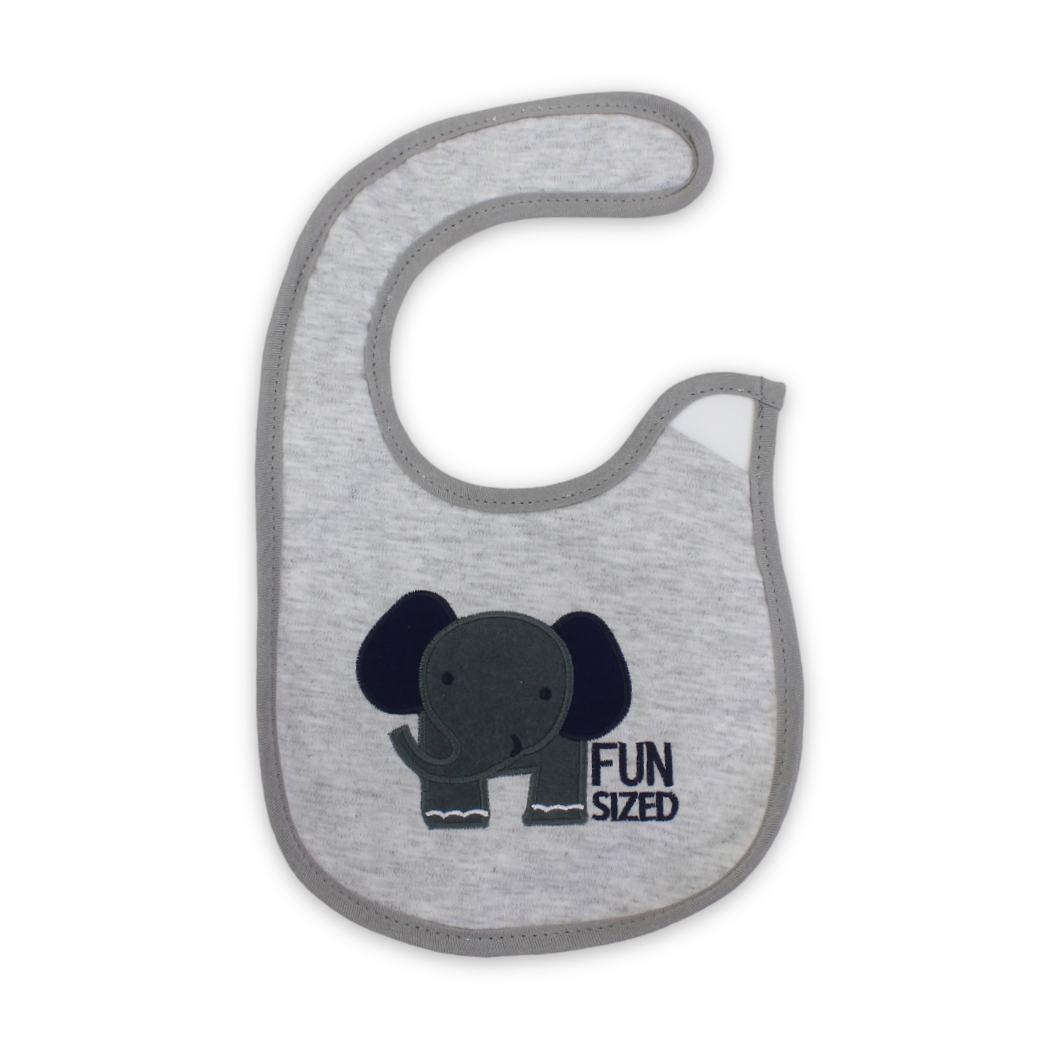 Cotton Baby Bib – Grey with Elephant Embroidery