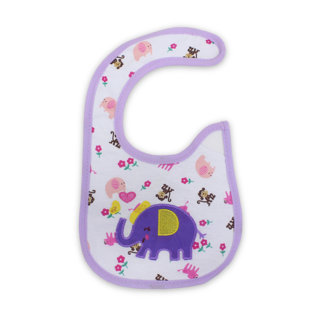 Cotton Baby Bib – Purple with Elephant Embroidery