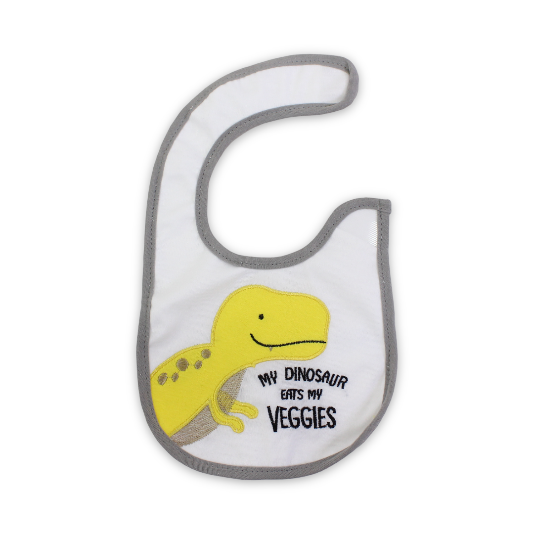 Cotton Baby Bib – Grey with Dino Embroidery