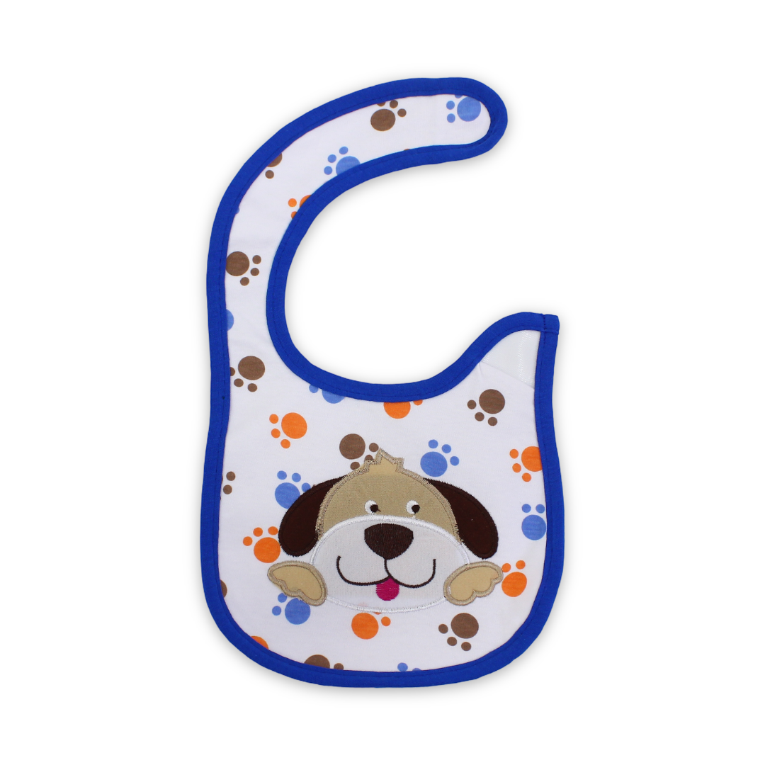 Cotton Baby Bib – Blue with Dog Embroidery