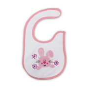 Cotton Baby Bib – Pink with Rabbit Embroidery