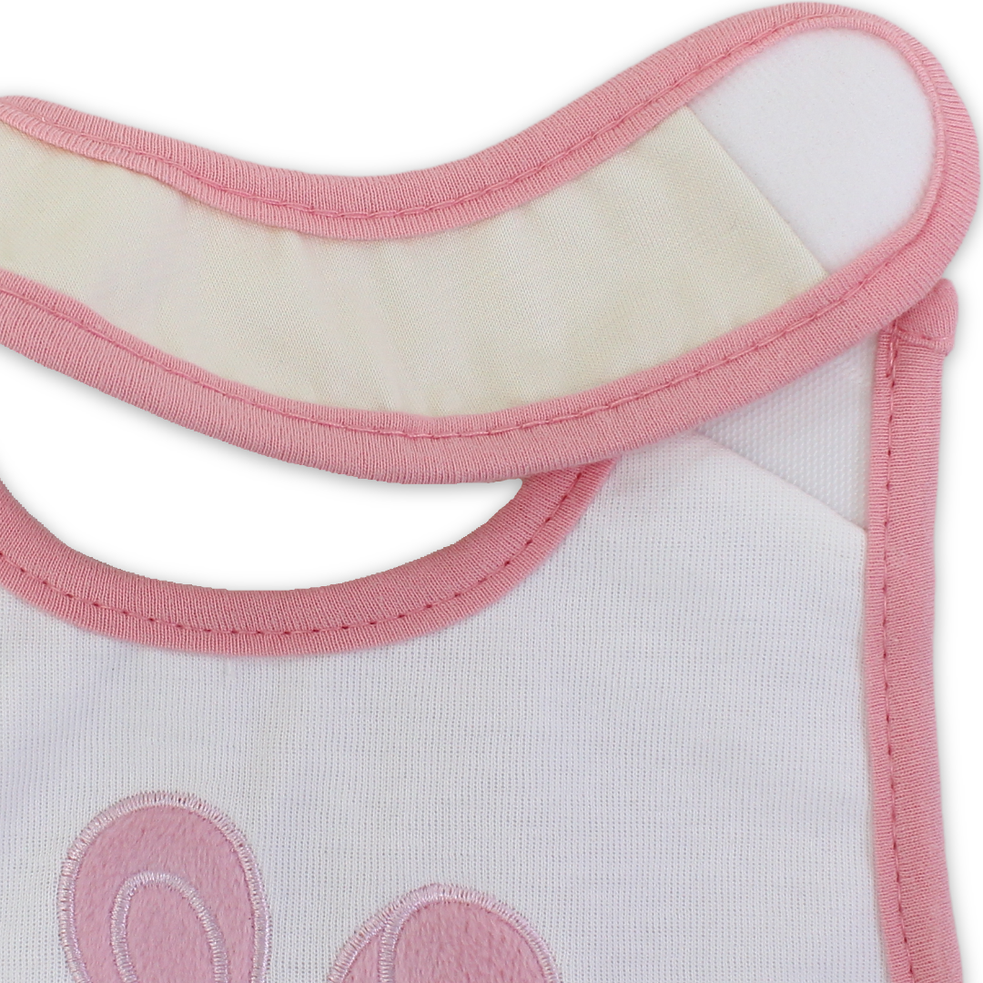 Cotton Baby Bib – Pink with Rabbit Embroidery