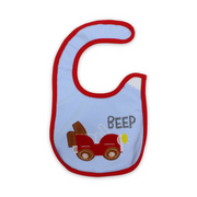 Cotton Baby Bib – Baby Blue with "Beep" Embroidery