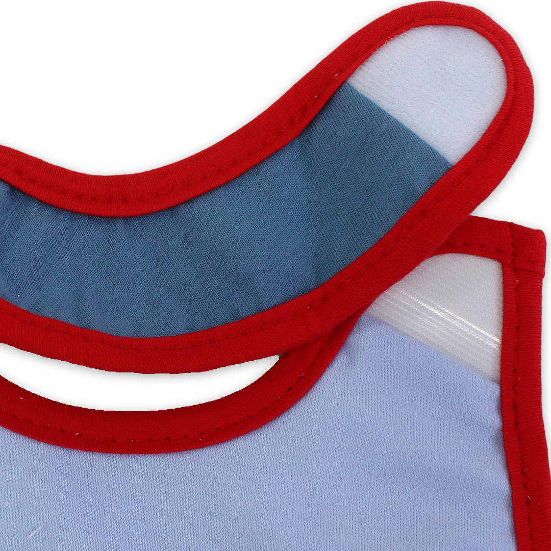 Cotton Baby Bib – Baby Blue with "Beep" Embroidery