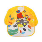 Silicone Long-Sleeved Baby Bib – Yellow with Giraffe and Monkey Print - Baby Essentials - Bella Bambino