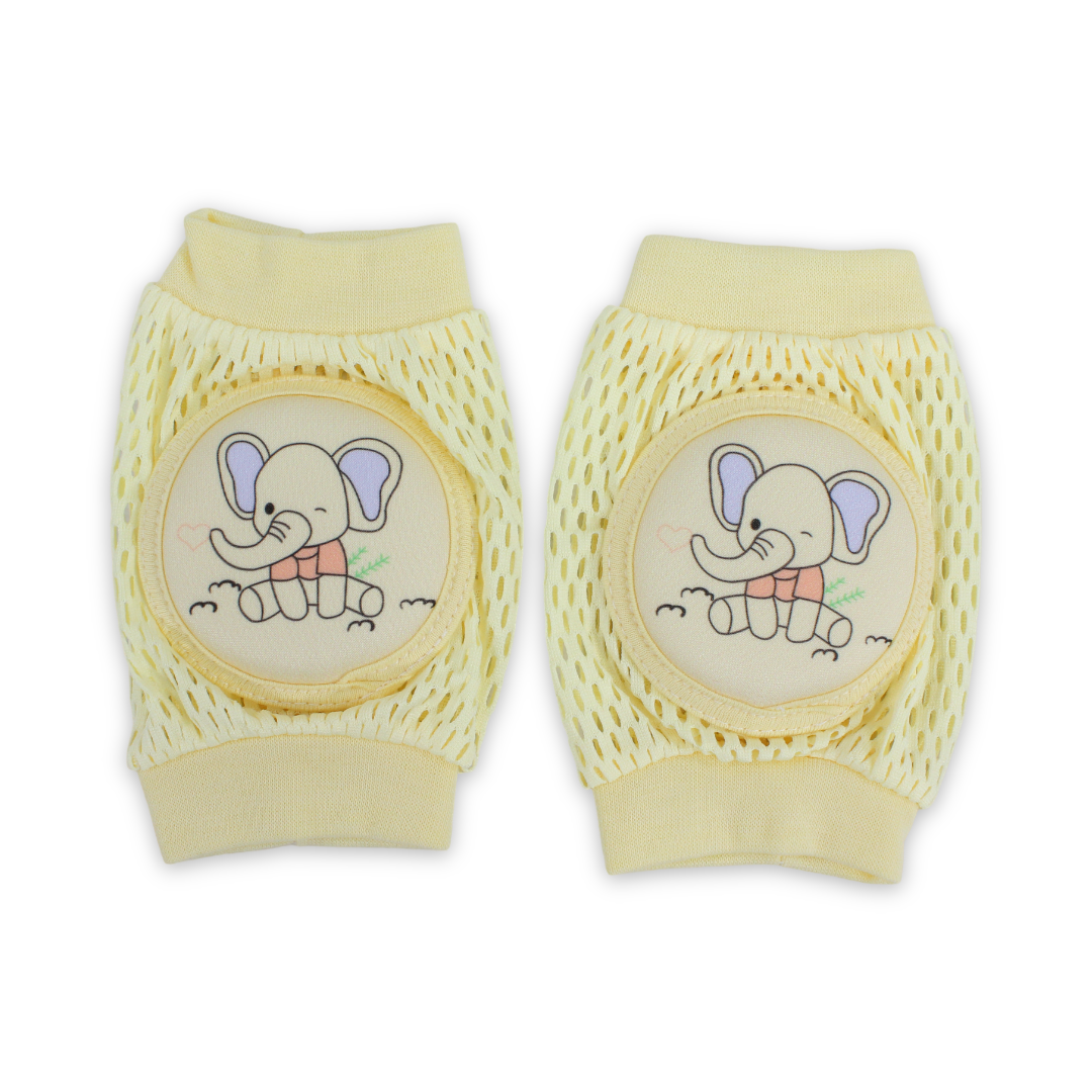 Baby Knee Pads – Yellow with Elephant Print