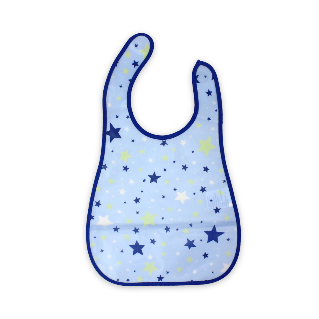 Cotton Baby Bib – Baby Blue with Stars Print