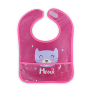 Waterproof Baby Bib – Fuchsia with Cat Print
