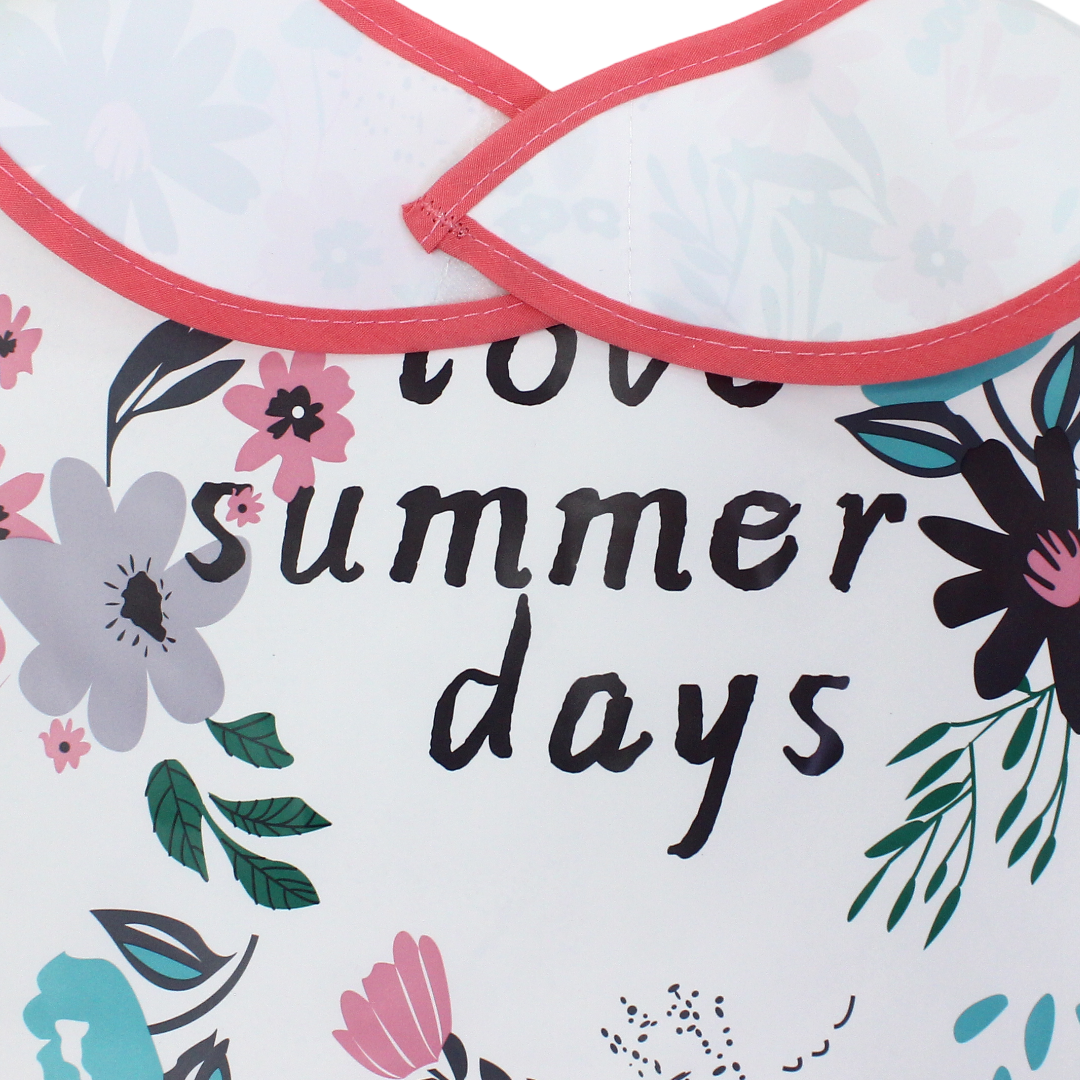 Cotton Baby Bib – White with "Love Summer Days" Print