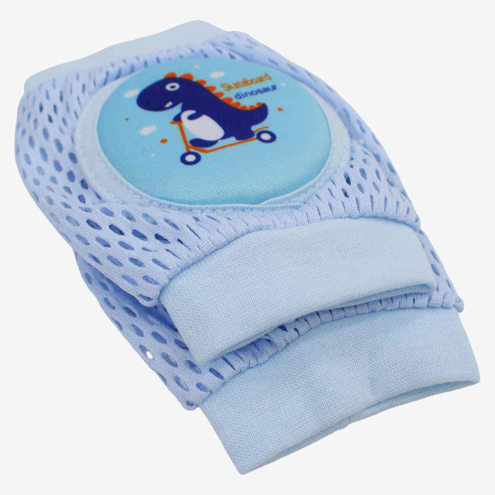 Baby Knee Mesh Pads – Light Blue with Dinosaur Design