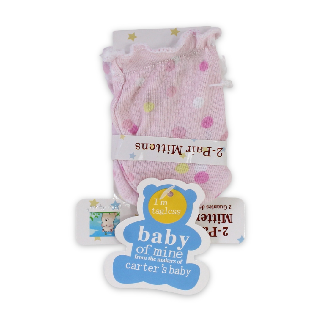 Unisex Baby Cotton Carter's – Pink Polka Dot Mittens (2 Pair) - Clothing - Baby of Mine