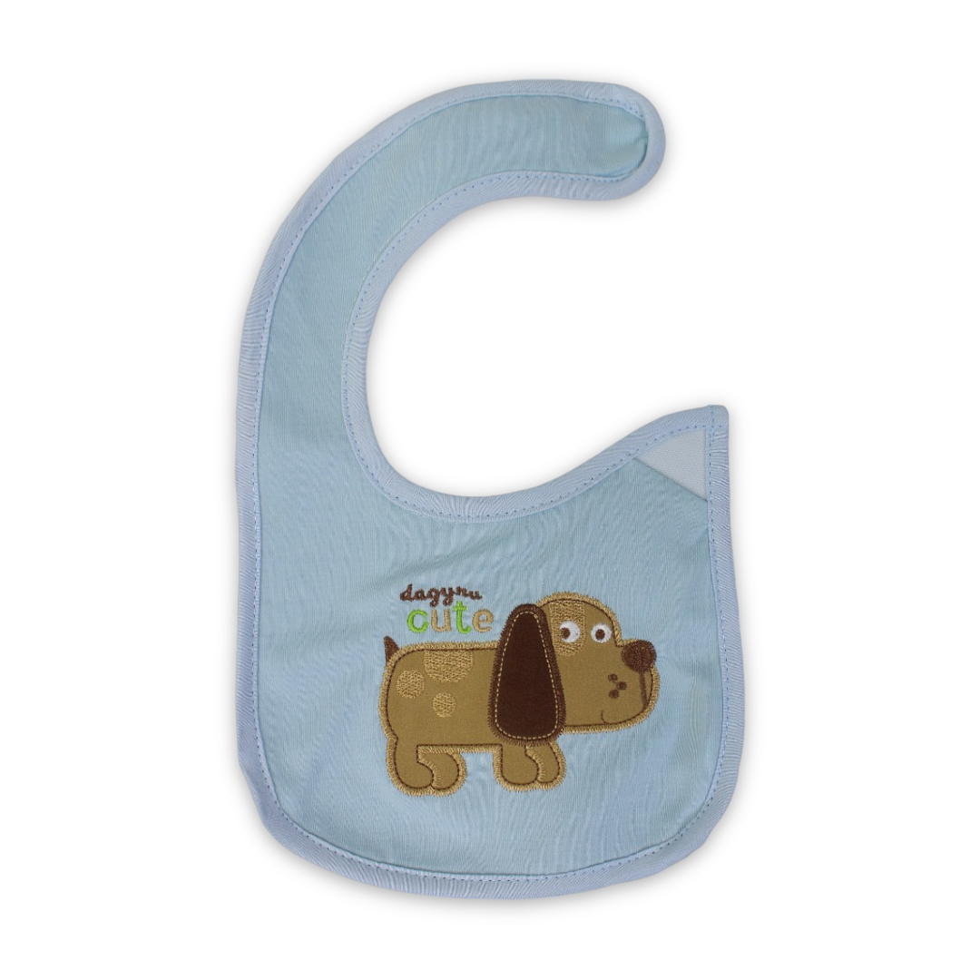 Cotton Baby Bib – Baby Blue with Dog Embroidery