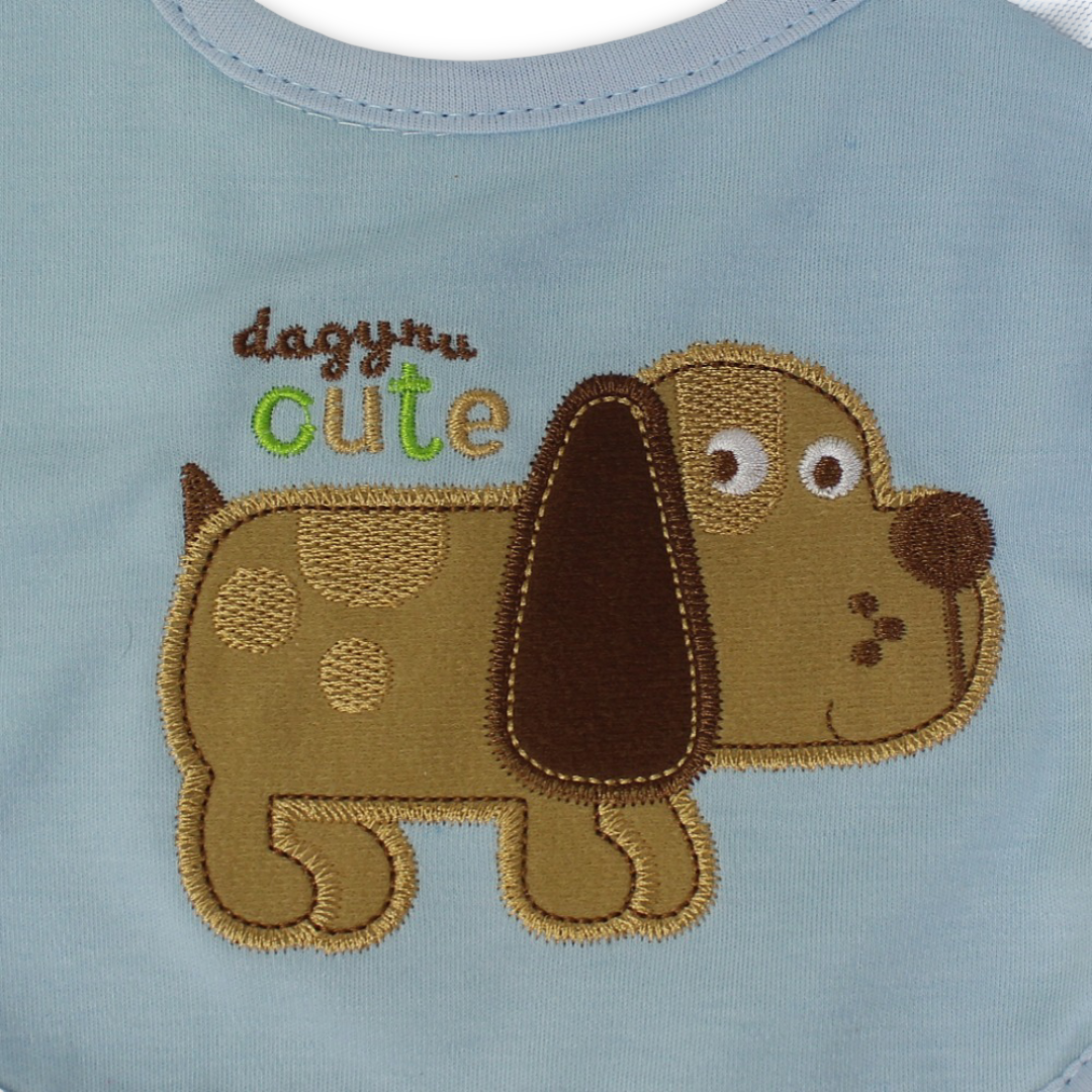 Cotton Baby Bib – Baby Blue with Dog Embroidery