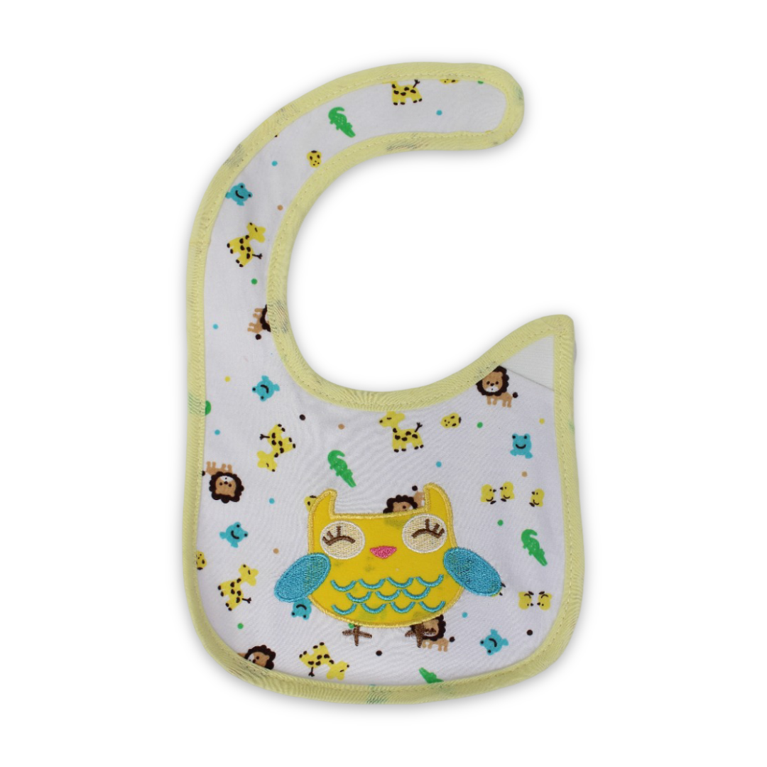 Cotton Baby Bib – White with Bow Embroidery
