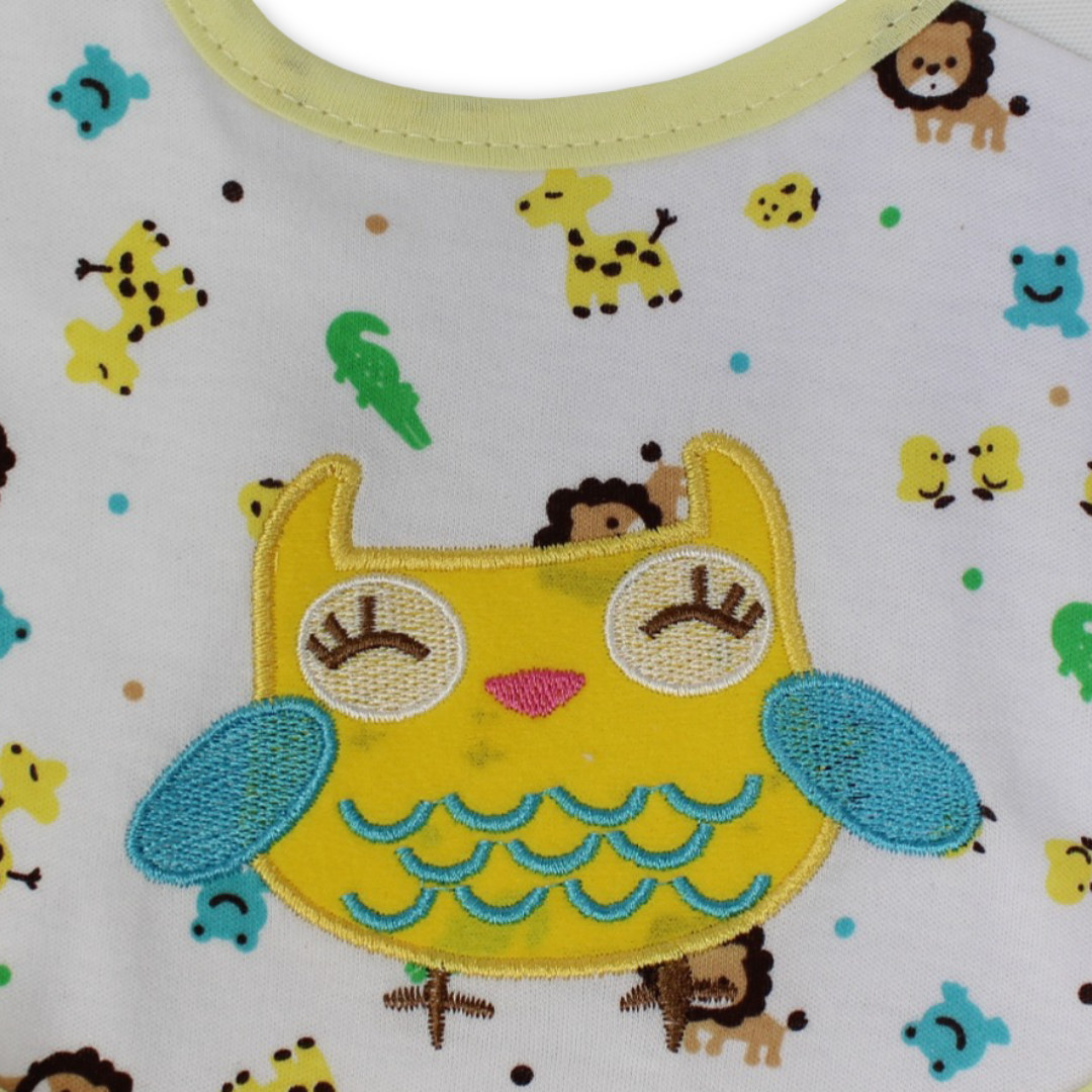 Cotton Baby Bib – White with Bow Embroidery