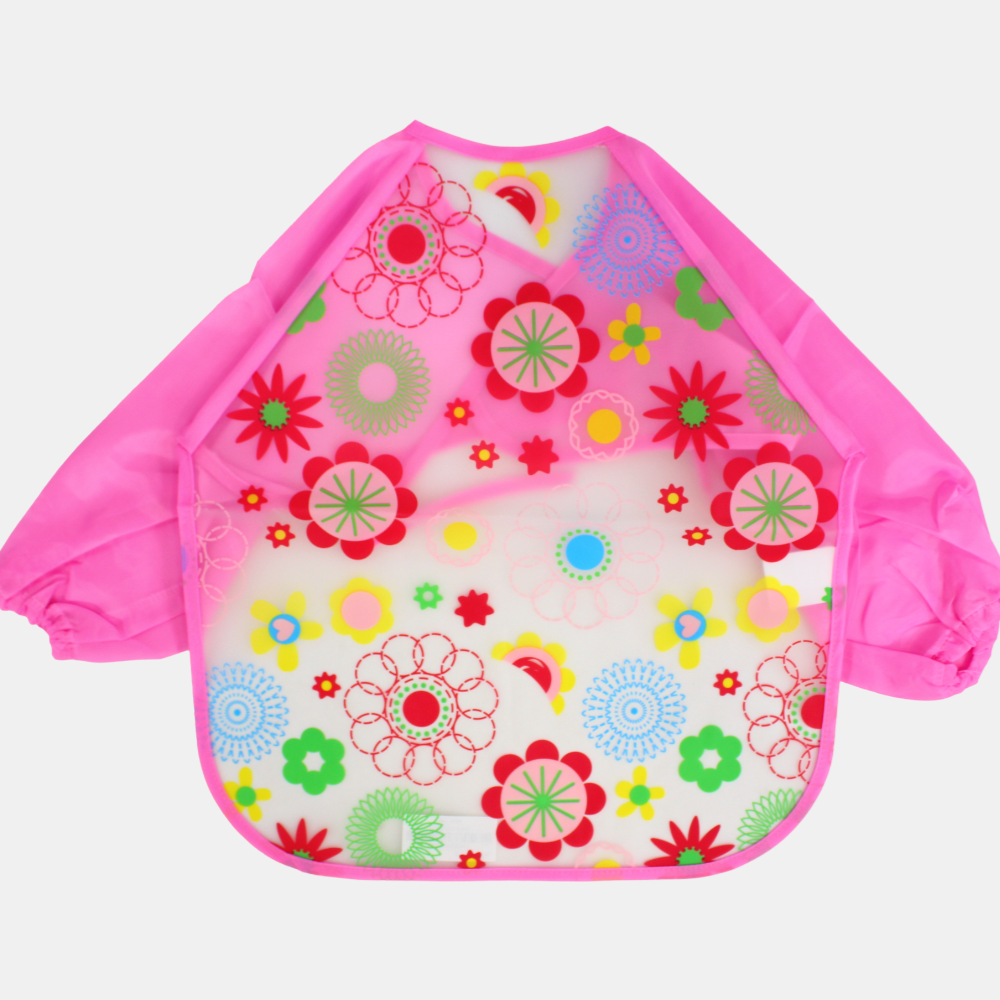 Baby Long-Sleeved Bib – Pink with Floral Design