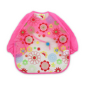 Silicone Long-Sleeved Baby Bib – Pink with Floral Design