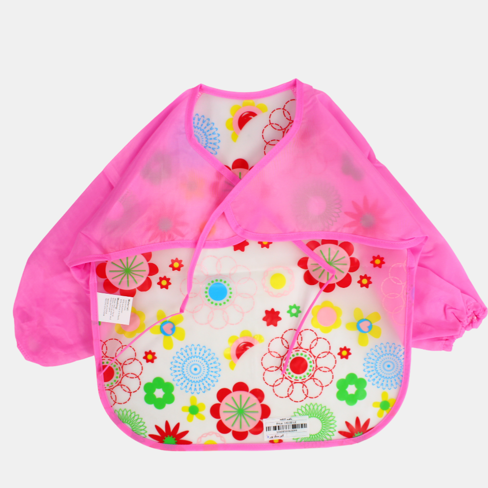 Baby Long-Sleeved Bib – Pink with Floral Design