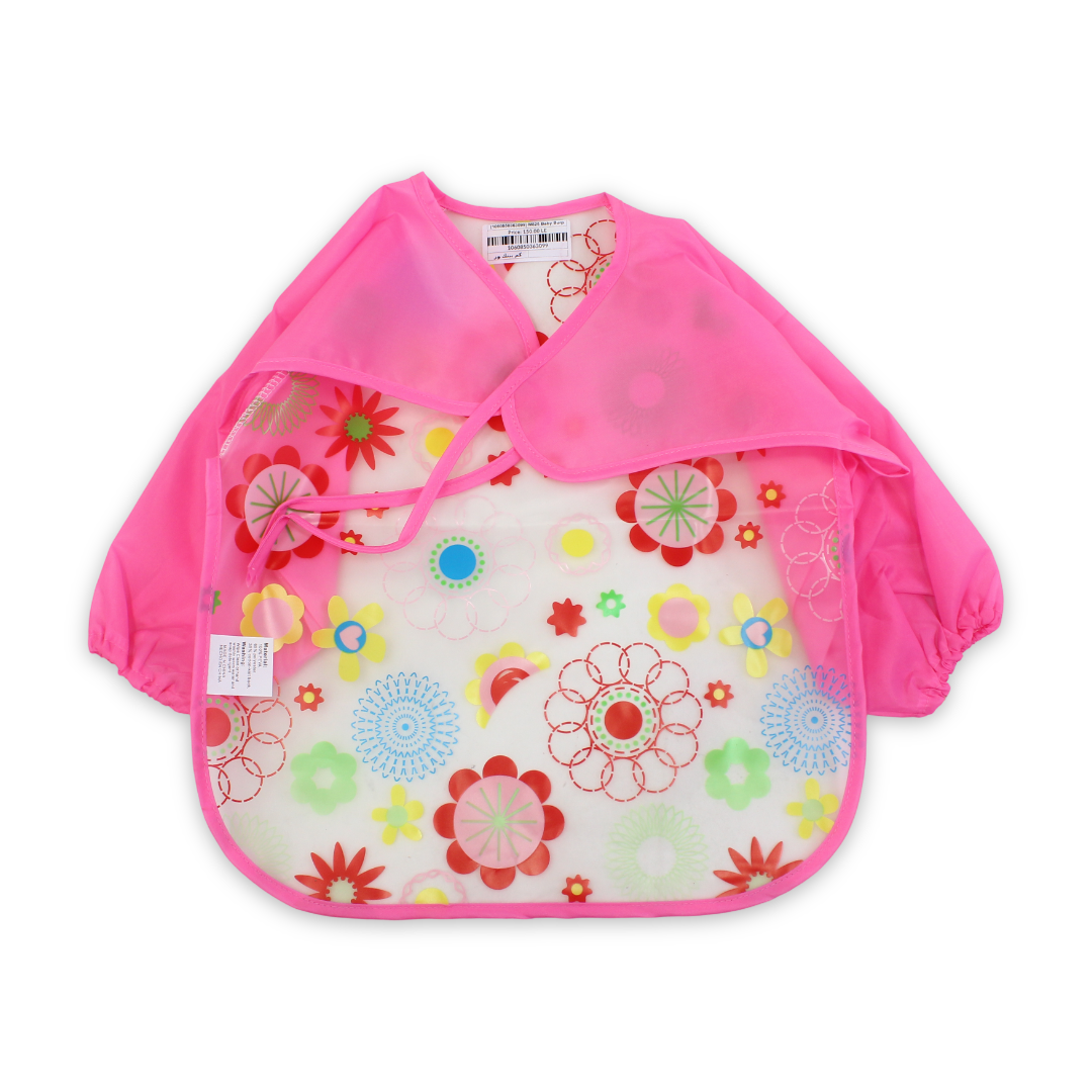 Silicone Long-Sleeved Baby Bib – Pink with Floral Design