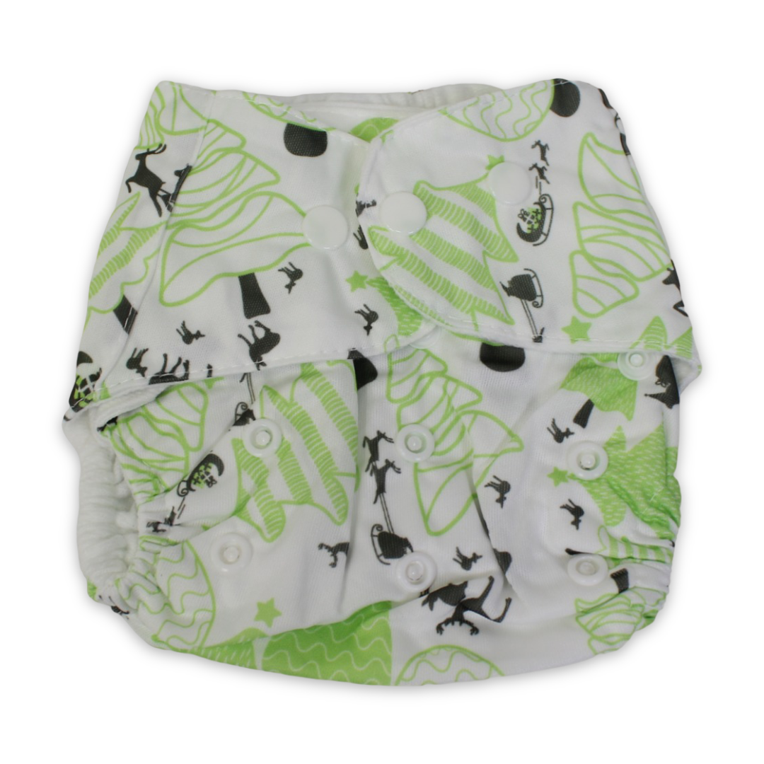 Cotton Baby Diaper – White with Tree Print