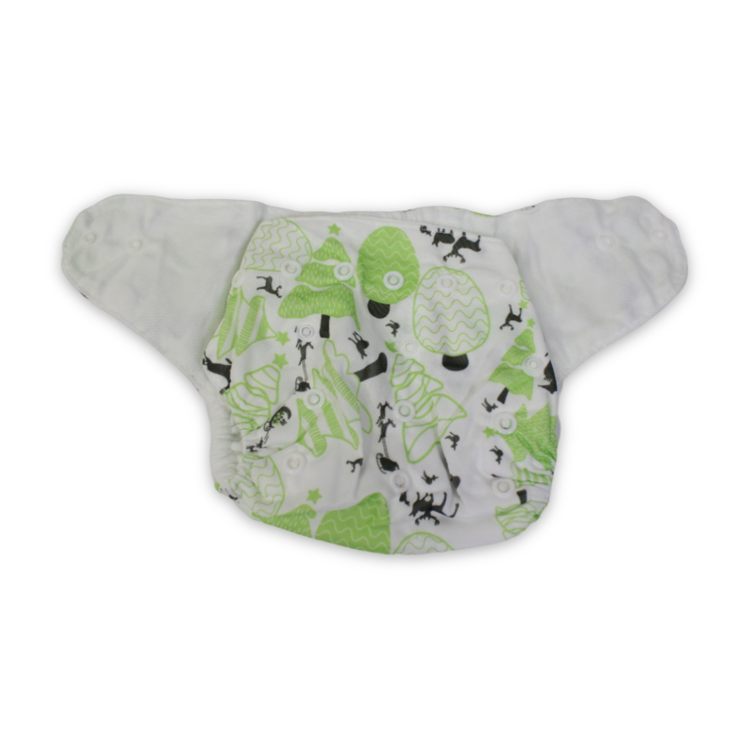 Cotton Baby Diaper – White with Tree Print