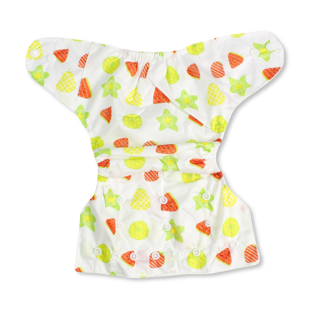 Cotton Baby Diaper – White with Frutis Print