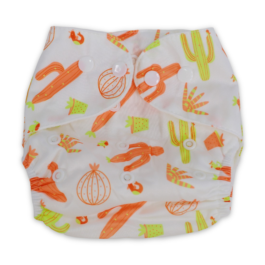 Unisex Baby Reusable Diaper – White with Cactus Design